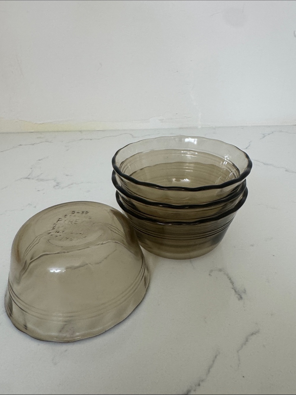 Vintage Pyrex Smoky Brown Glass Custard Bowls - Set of 4
